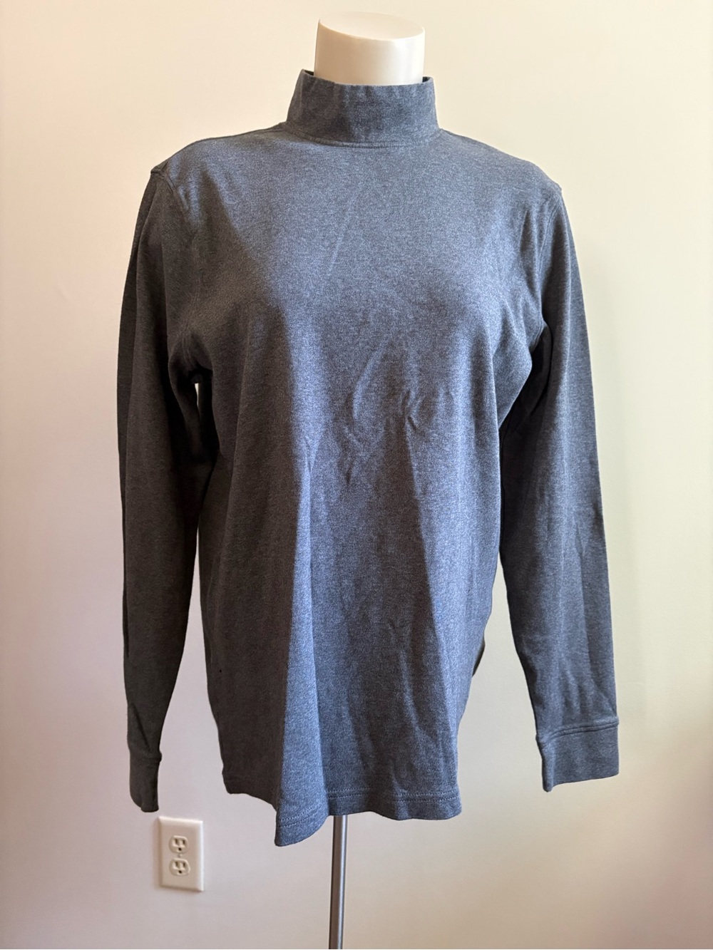 Lands' End Women's Heather Grey Mock Turtleneck Long Sleeve Cotton Shirt M/T